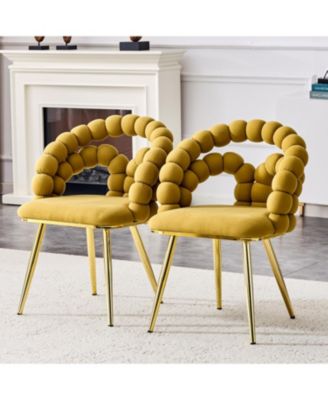 Velvet Dining Chairs Set of 2, with Metal Legs, Modern Armchairs with Curved Backrest for Dining Room, Living Room, or Makeup Vanity