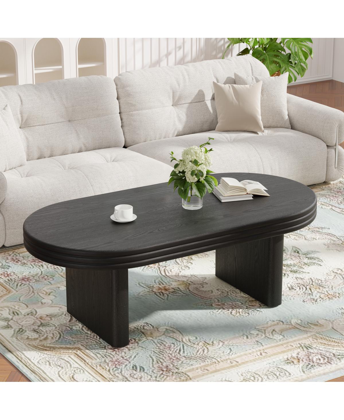 Streamdale Furniture Mid-Century Modern Oval Fluted Wood Coffee Table