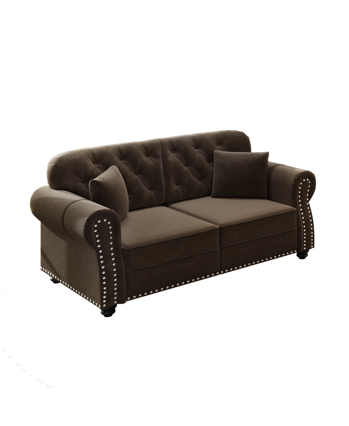 Streamdale Furniture 63'' Velvet Chesterfield Sofa with Nailhead Trim and 2 Pillows