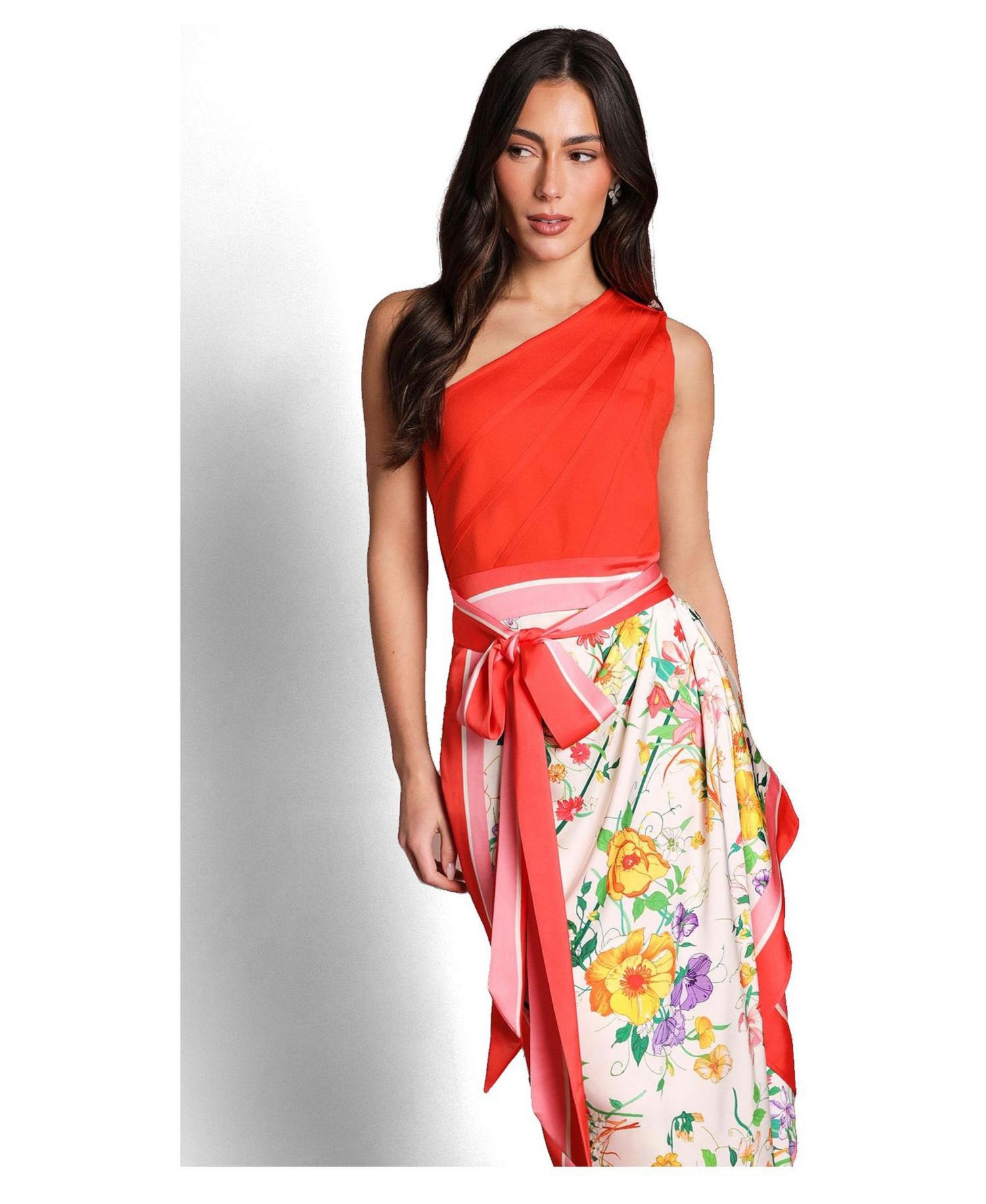 Women's Bandage One Shoulder Printed Midi Dress