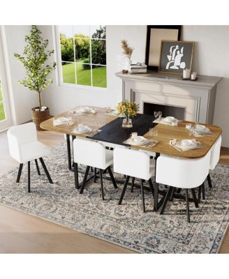 9-Piece Two-Tone Square Dining Table Set with 8 White PU Leather Chairs