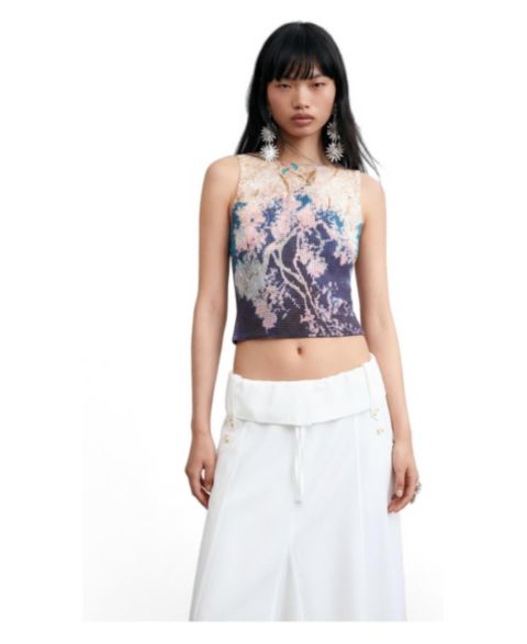 Женская футболка Desigual Printed sleeveless, цвет: Синий