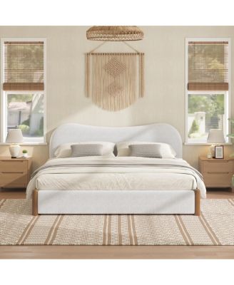  Queen Size Upholstered Platform Bed with Wood Supporting Feet