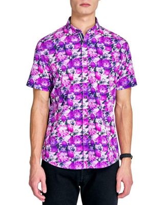 Men's Regular Fit 4-Way Stretch Performance Blooming Floral Short Sleeve Button Down