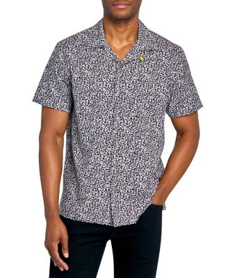 Men's Regular Fit 4-Way Stretch Performance Leopard Print Short Sleeve Button Down