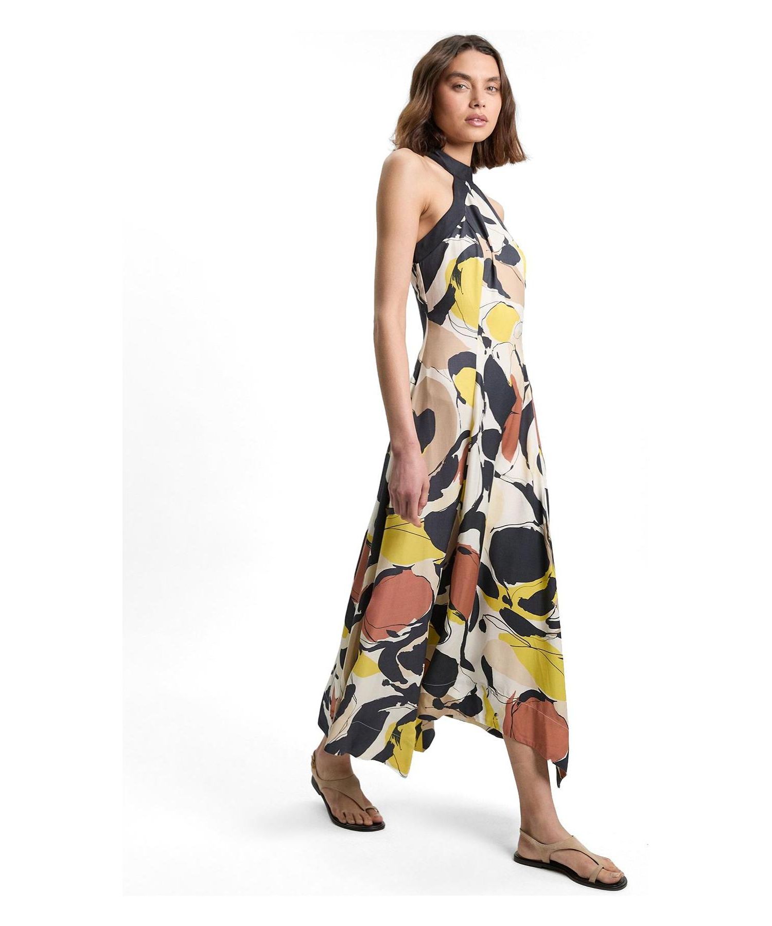Women's Abstract Print Halter Maxi Dress