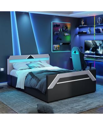 Queen Size LED Gaming Bed with Hydraulic Storage Cyberpunk Style