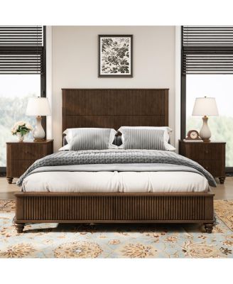 solid Wood Platform Bed Frame with Tall Headboard