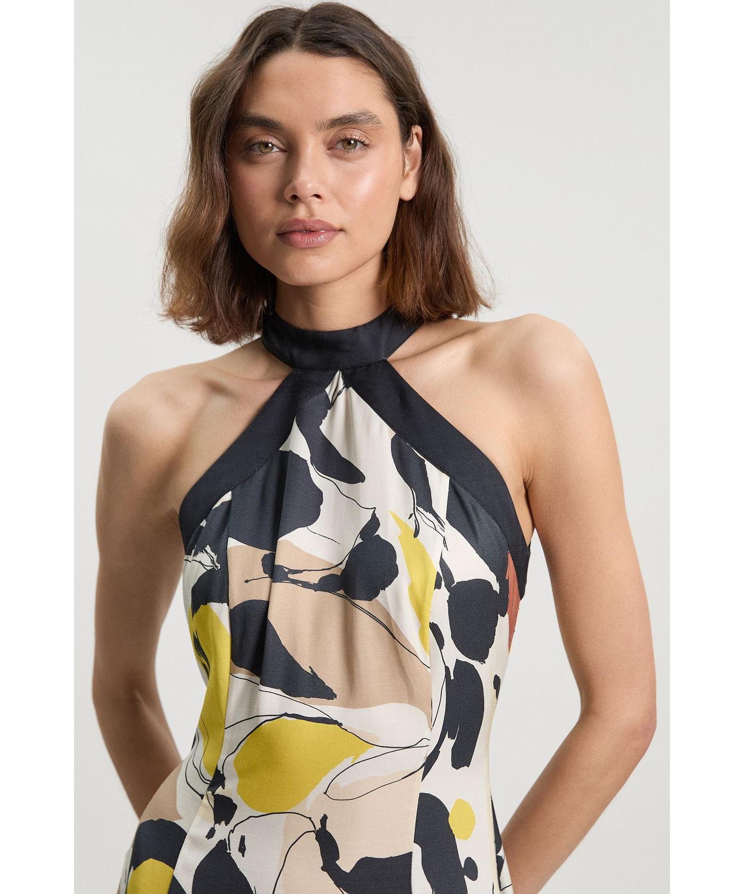 Women's Abstract Print Halter Maxi Dress