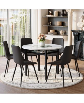 42 inch Modern Round Dining Table Set with 6 PU Chairs