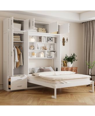 Murphy Bed with Top Cabinet Shelves and Wardrobe