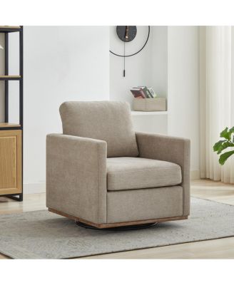  30.7''W Upholstered 360 Swivel Accent Chair with Weathered Wooden Base Taupe