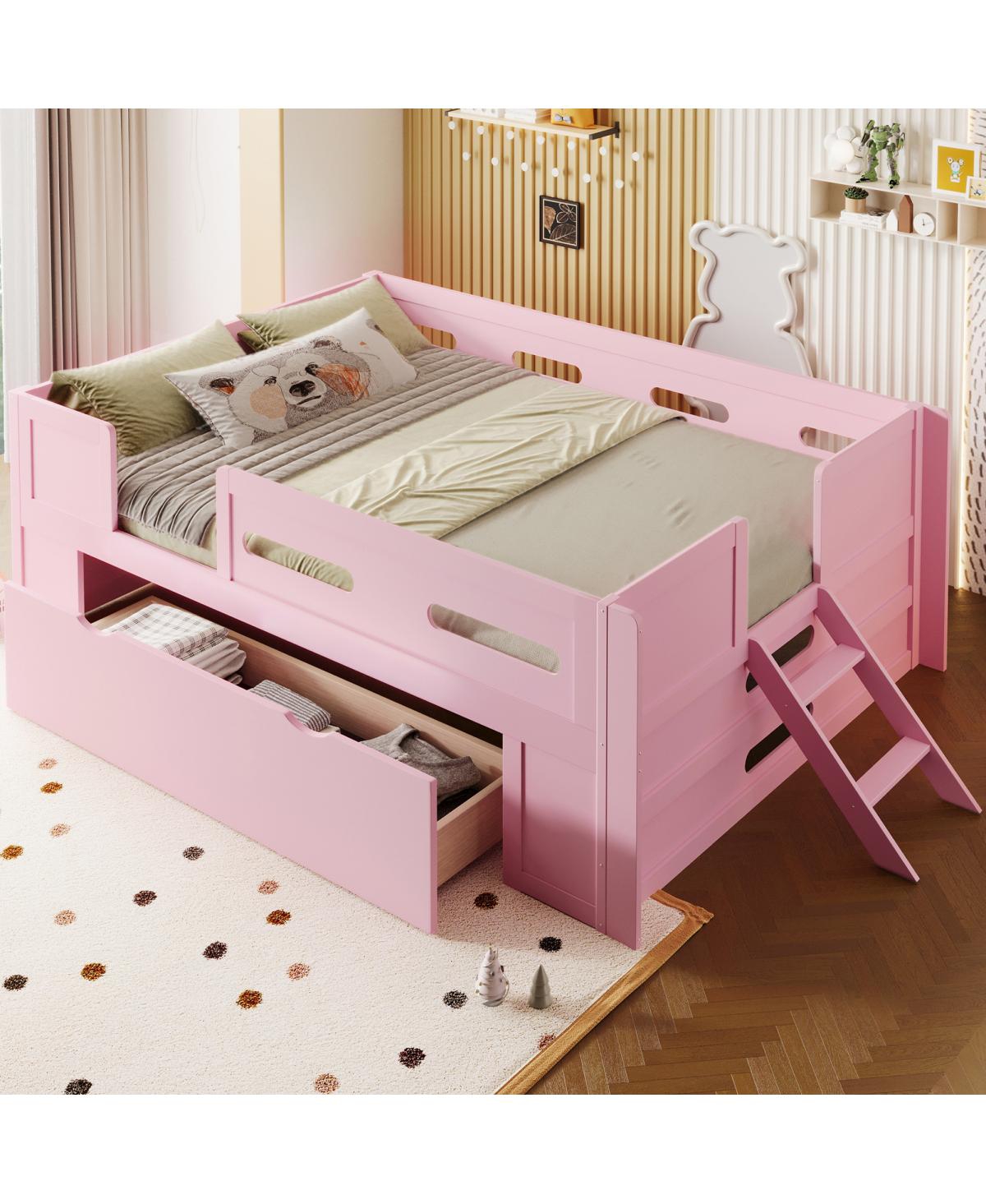 Streamdale Furniture Wood Twin Size Platform Bed with Guardrail and Drawer