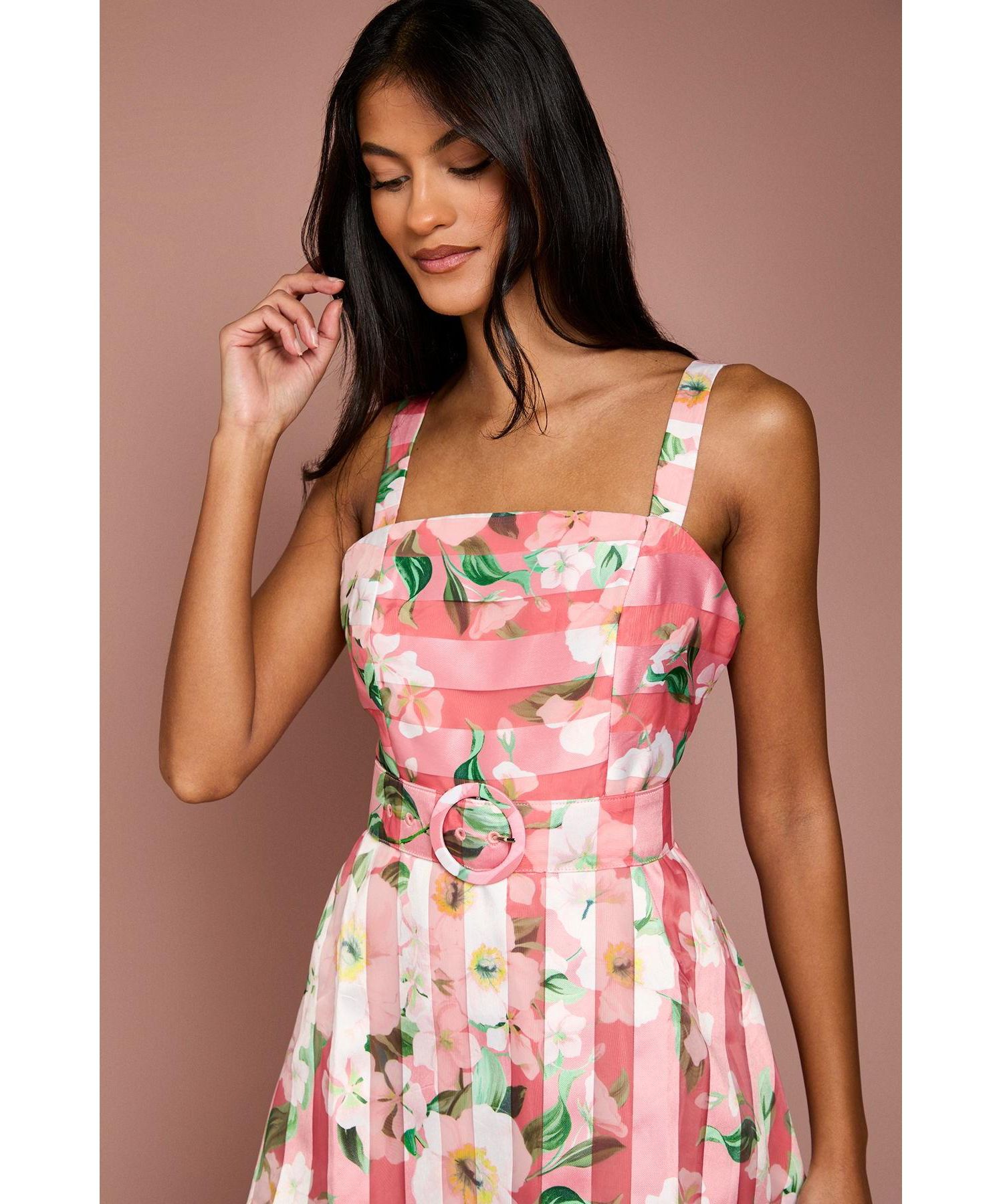 Women's Petite Floral Organza Midi Dress