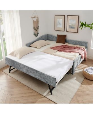  Full Size Curved Padded Daybed with Trundle Nailhead Trim and USB Port