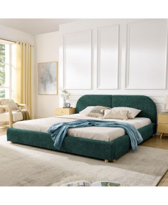  King Size Upholstered Bed Frame Modern Minimalist with Tall Curved Headboard