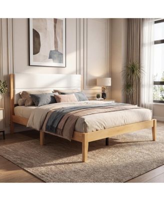 Mid-Century Modern Upholstered King Platform Bed  Wood