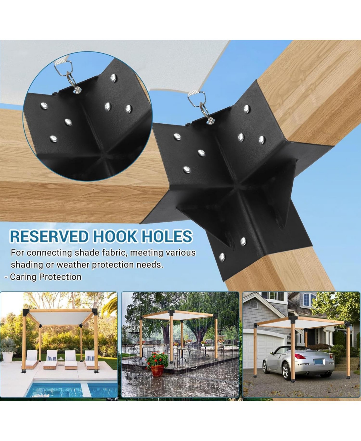 gaomon 6x6 3-Way Pergola Brackets Kit, 4 Pack Woodwork Right Angle Corner Diy Metal Brackets 6" x 6" (Actual:5.5"x5.5")