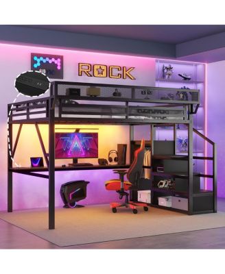 Full Loft Bed with Desk Charging Station and Stairs