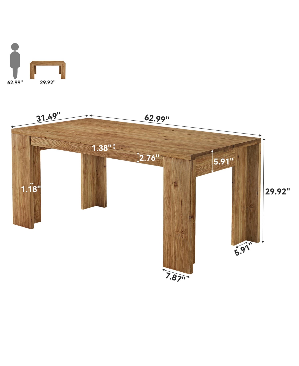 Tribesigns 63-Inch Solid Wood Executive Desk, Farmhouse Rectangular Home Office Computer Desk with Large Tabletop and Legroom