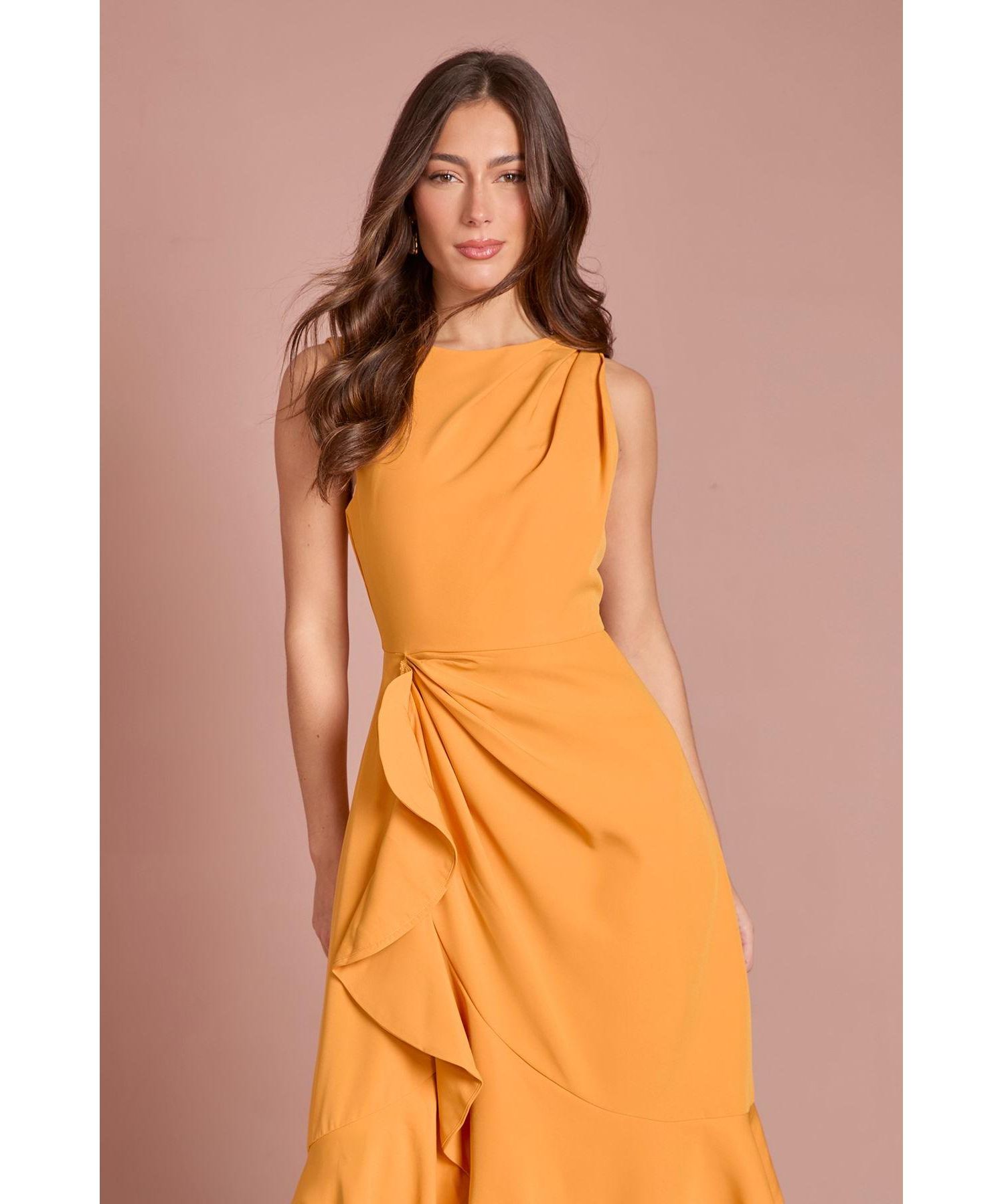 Women's Crepe Ruffle Low Back Dress