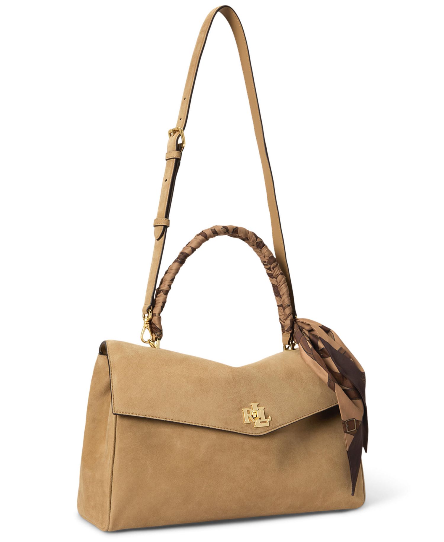 Farrah Suede Scarf Trim Medium Soft Satchel Bag