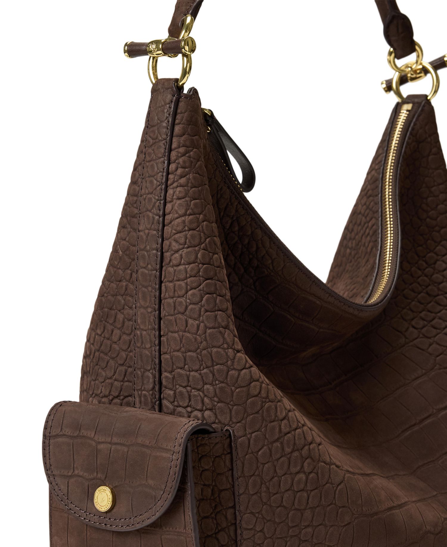 Blaike Suede Croc-Embossed Medium Hobo Bag