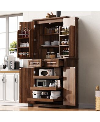 71'' Tall Farmhouse Kitchen Pantry with 3 Pull-Out Organizers and 2 Drawers