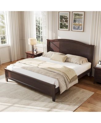  Queen Size Platform Bed with Headboard with Wooden Slat Support Legs Espresso