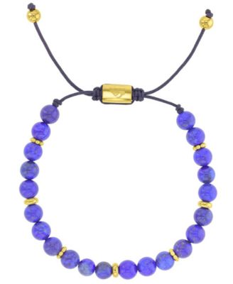 Quiksilver Men's 18k Gold-Plated Steel Yellow Lapis Textured Beads Adjustable Bracelet - Gold/Blue