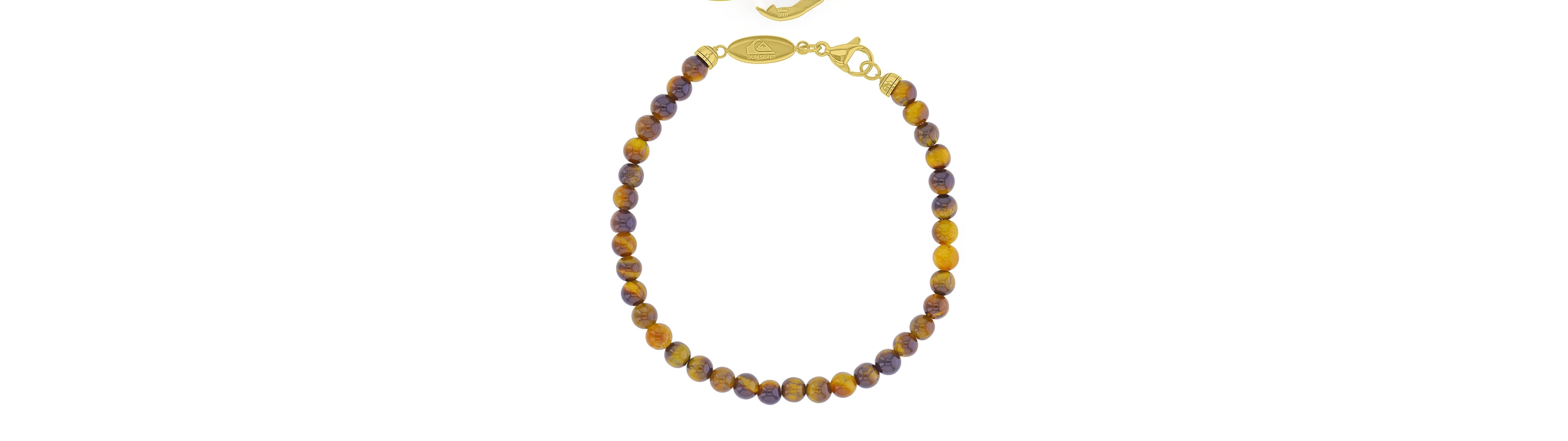 Quiksilver Men's 18k Yellow Gold-Plated Oval Tag Tiger Eye Bracelet