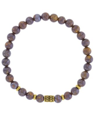 Men's 18k Yellow Gold-Plated Brown Textured Beads Stretch Bracelet
