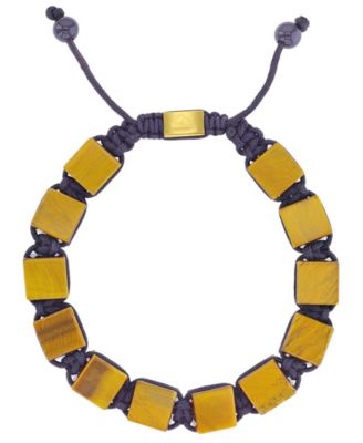 Quiksilver Mens 18k Gold-Plated Steel Yellow Tiger Eye Adjustable Bracelet - GoldYellow 120$