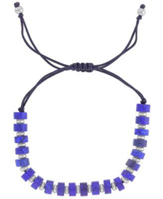 Men's Platinum-Plated Steel Lapis Beads Adjustable Bracelet
