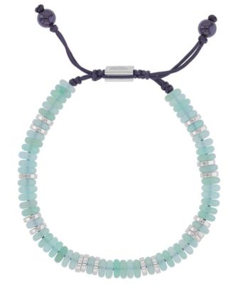 Men's Platinum-Plated Steel Slider Onyx Green Aventurine Adjustable Bracelet