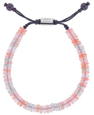 Men's Platinum-Plated Steel Slider Onyx Pink Watermelon Adjustable Bracelet