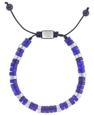 Quiksilver Mens Platinum-Plated Steel Onyx Lapis Adjustable Slider Bracelet - PlatinumBlue 100$