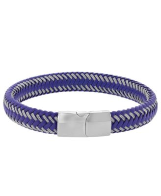 Quiksilver Men's Platinum-Plated Cylinder Lock Leather Bracelet - Platinum/Blue
