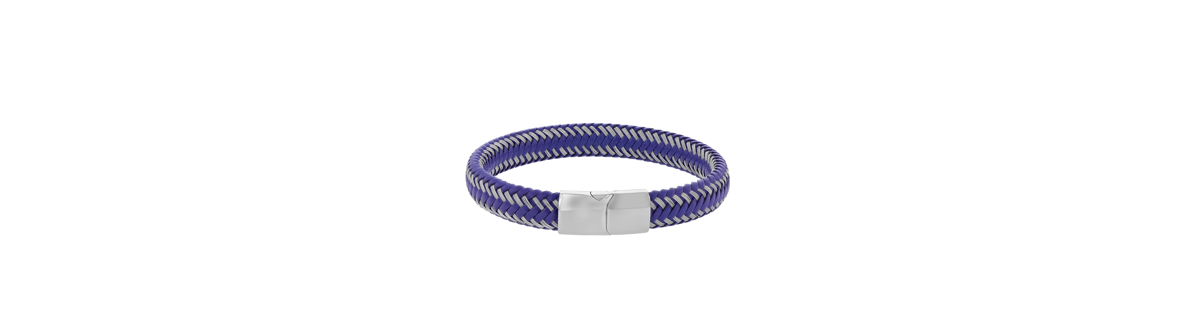 Quiksilver Men's Platinum-Plated Cylinder Lock Leather Bracelet