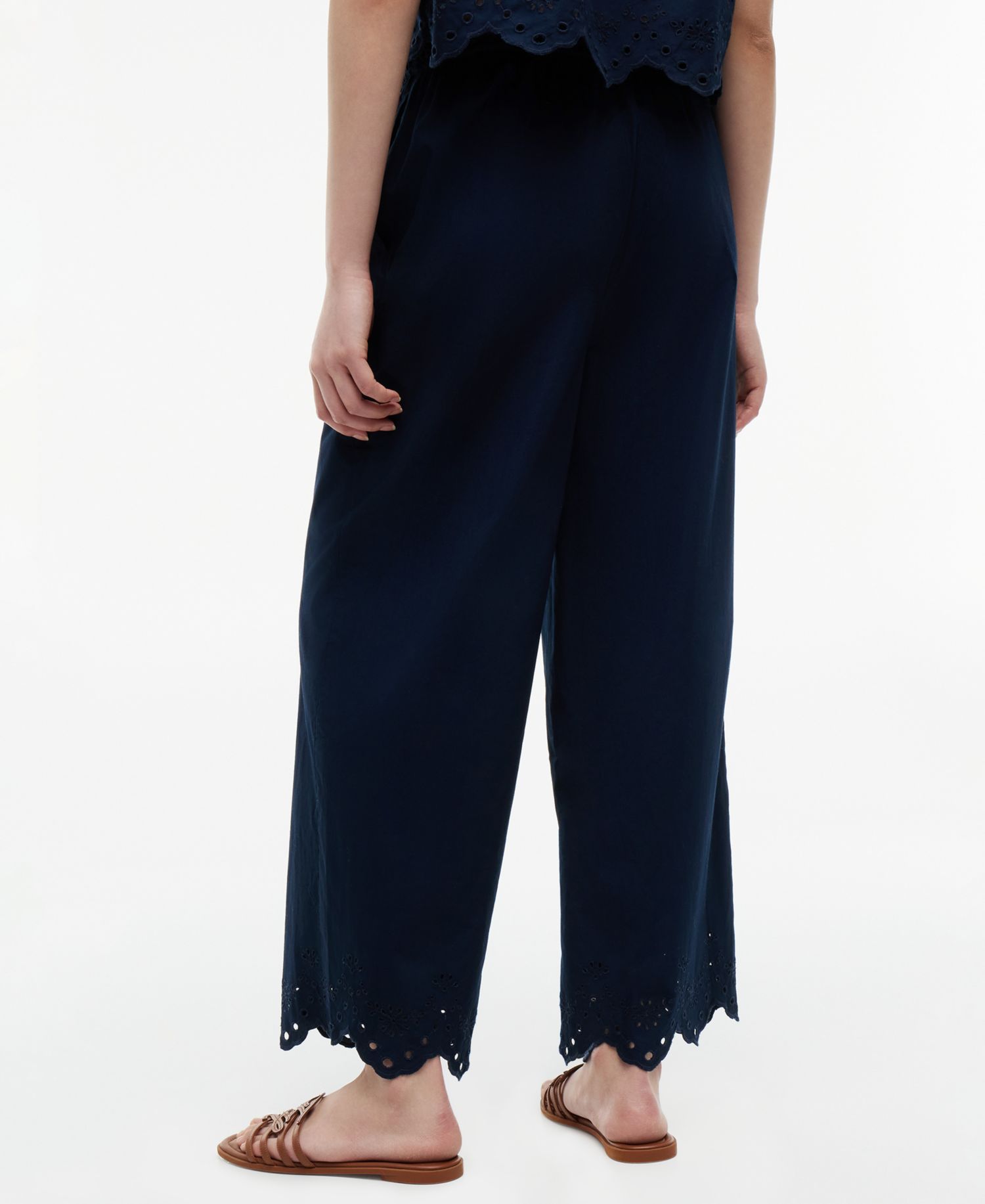 Women's Cotton Broderie Straight-Leg Ankle Pants