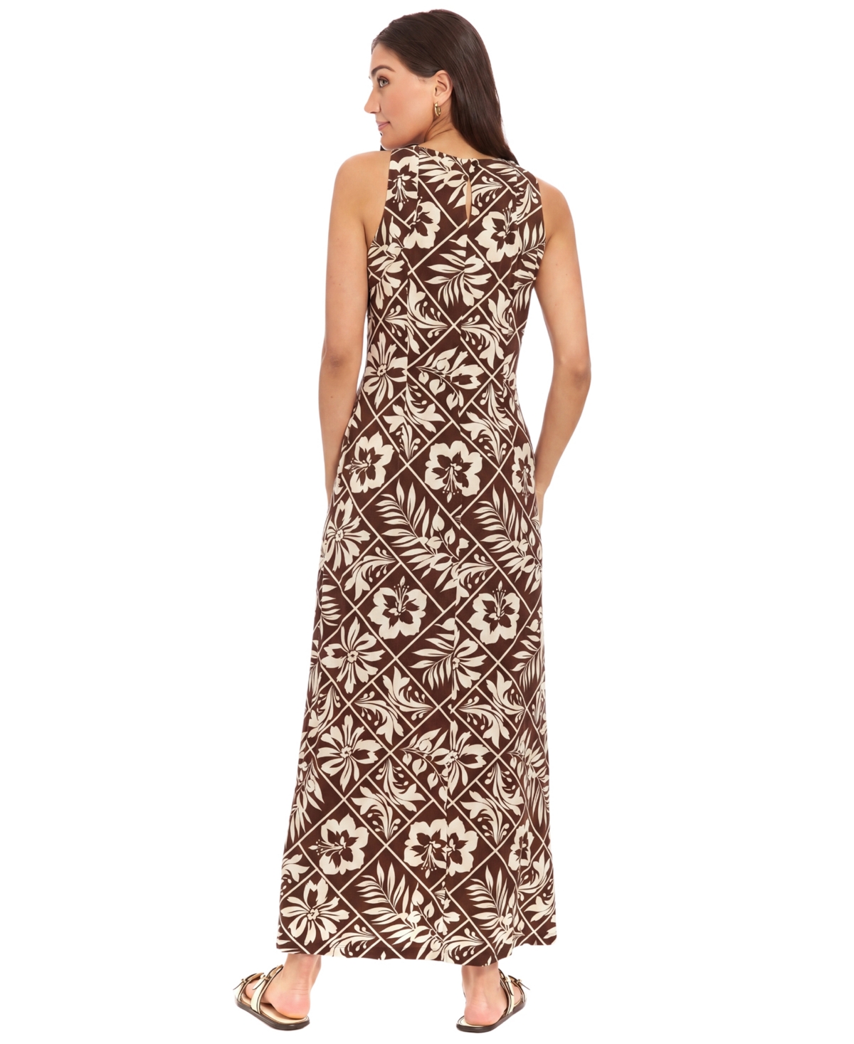 London Times Women's Crewneck Keyhole Back Maxi Dress