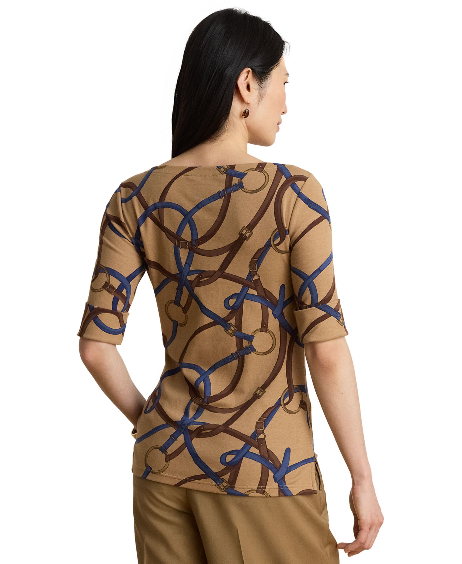 Petite Belting Print Boat Neck Top