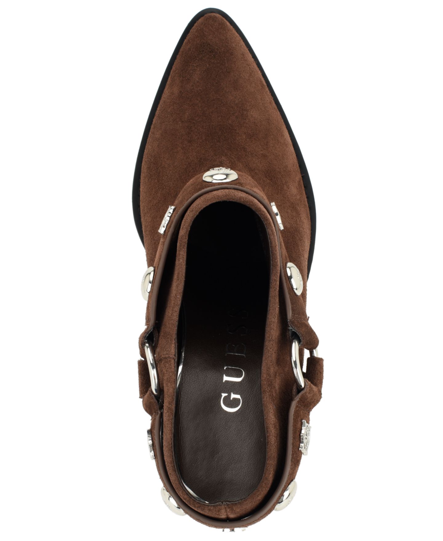 Женские туфли GUESS Sashlin Rugged Block Heel Shootie, цвет: Тёмный коричневый замшевый — фото 4
