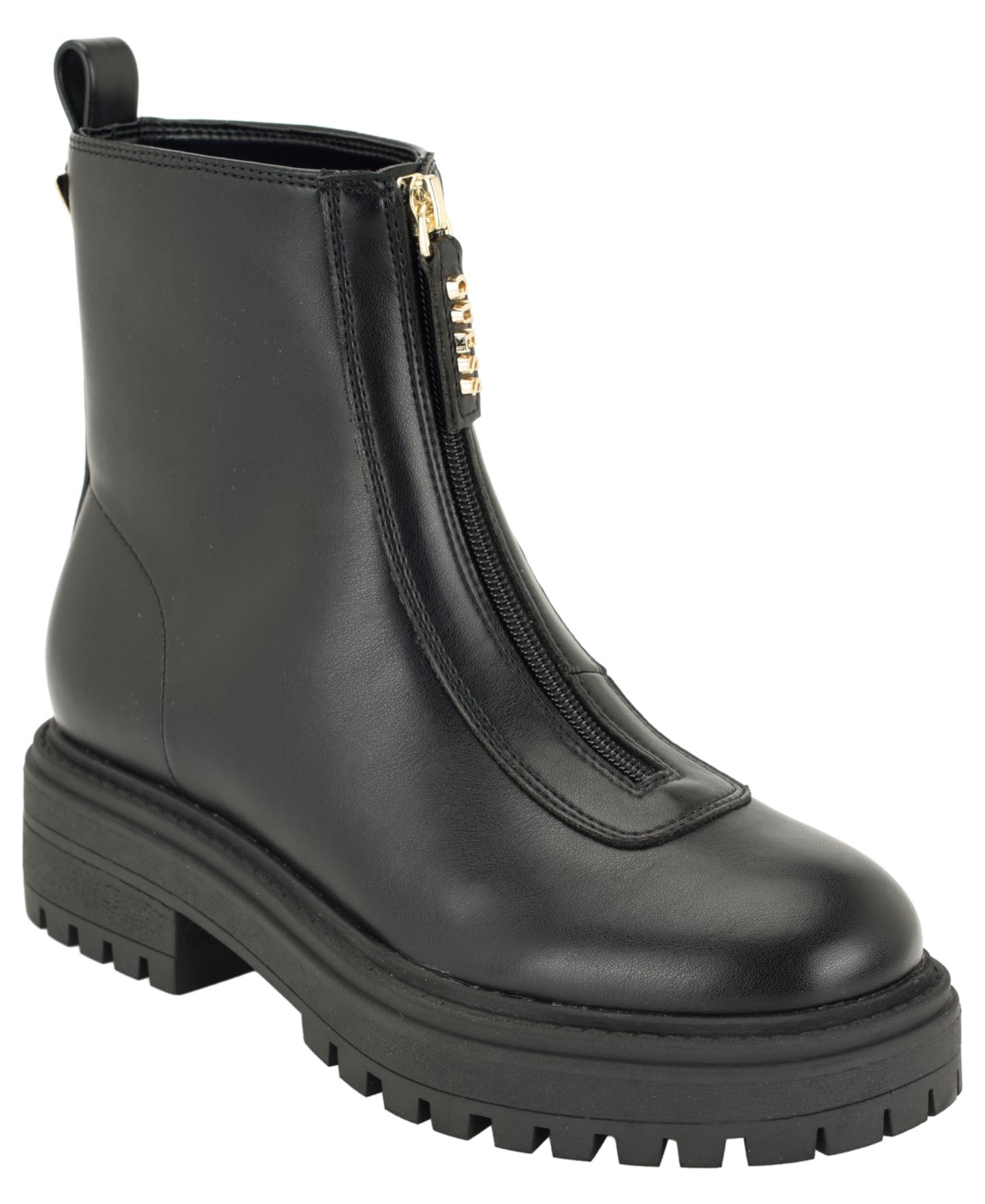 Женские ботинки GUESS Syyan Front Zip Lug Sole Booties, цвет: Чёрный гладкий — фото 1
