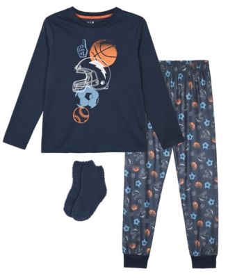 Boys' 6-14 Sports Graphic T-Shirt, Joggers and Socks, 3-Piece Pajama Set