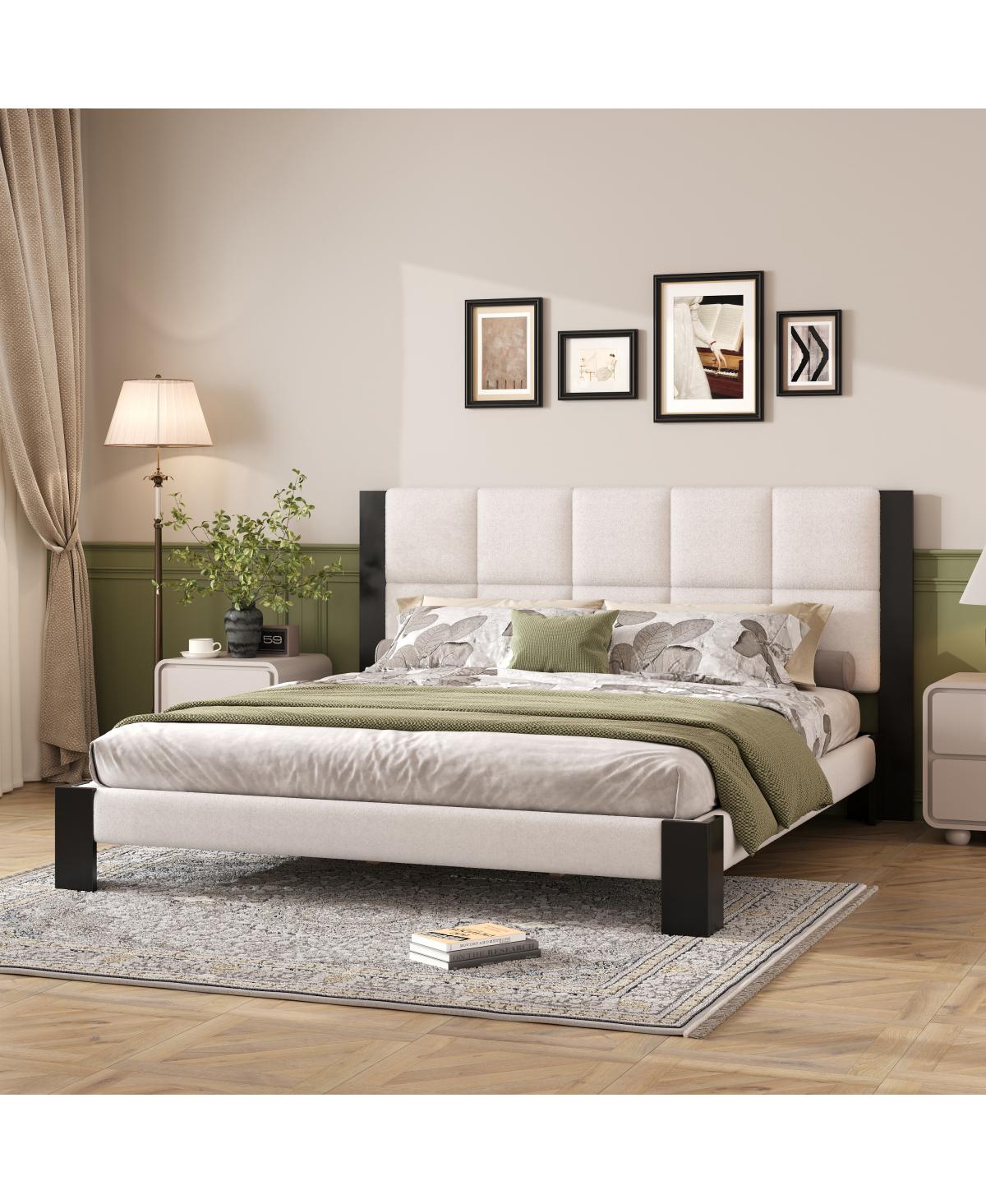 Streamdale Furniture Boucle Cal King Bed frame with Cube headboard
