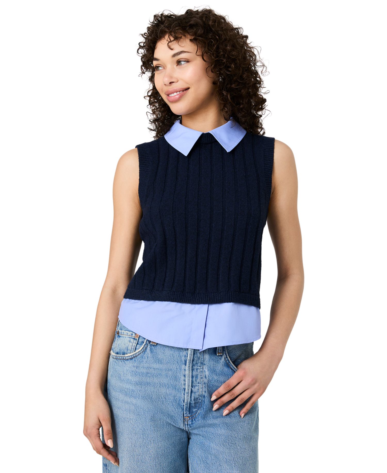Women's Sleeveless Collared Keyhole Top