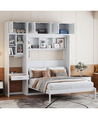 Queen Murphy Bed with Desk Top Cabinet and Storage Shelves