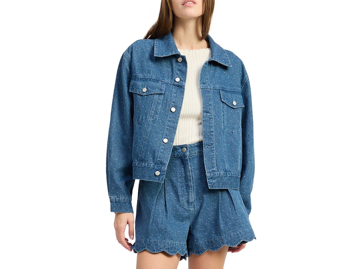 Женская куртка En Saison Heidi Collared Denim Jacket, цвет: В горошек средняя варка джинсовый — фото 1