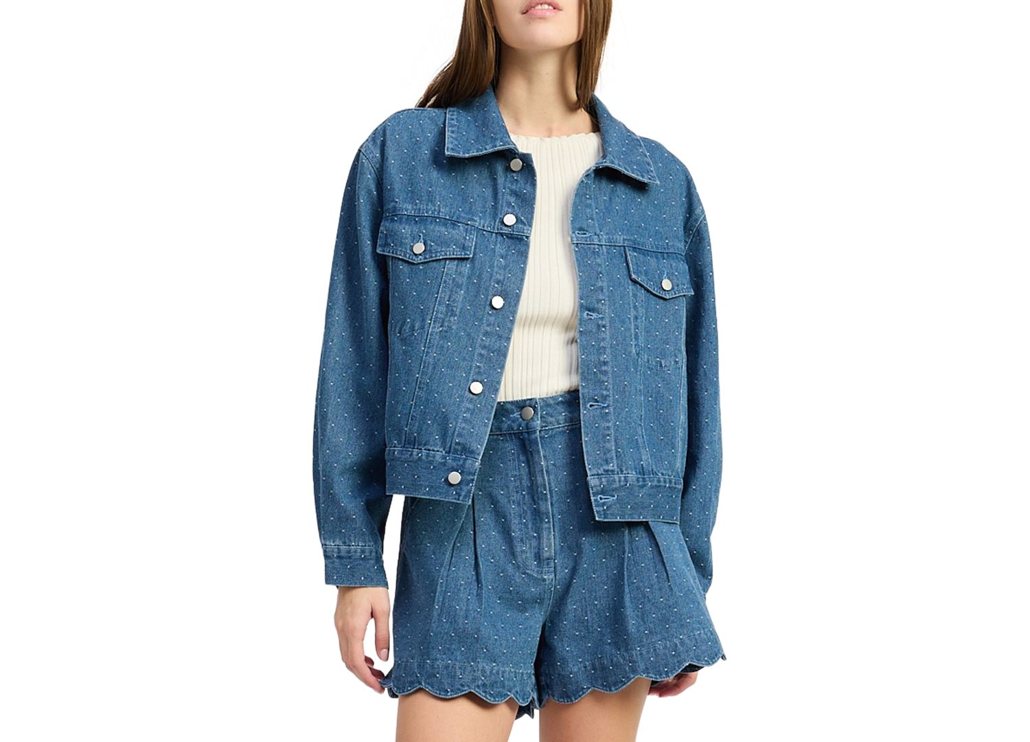 Women's Heidi Polka Dot Collared Denim Jacket